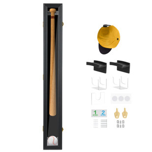 MUKE Baseball Bat Wall Display with UV Shielded Acrylic & Dual Baseball Cases, Wooden Frame (1 Pack)
