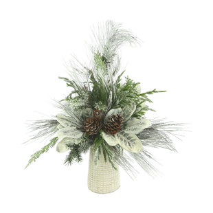 CREATIVE DISPLAYS, INC. Flocked Pine and Magnolia Leaf Holiday Centerpiece