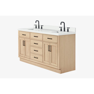 ARIEL BATH Ariel Hepburn 67 Inch Bathroom Vanity With Pure White Quartz Countertop 1.5 inch Edge In Oak