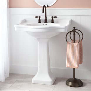 SIGNATURE HARDWARE 30" Cierra 35.63" Tall White Porcelain Oval Pedestal Bathroom Sink with Overflow