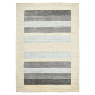 AMER RUGS Blend Striped Hand-Woven Wool Ivory/White Area Rug