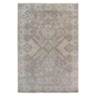 AMER RUGS Blu Drayer Oriental Hand-Knotted Wool Silver Area Rug