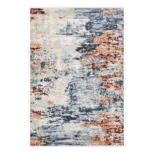 AMER RUGS Hermitage Beatrice Blue/Rust Brown Hand-Knotted Wool/Viscose Area Rug