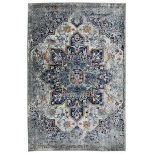 AMER RUGS Miranda Traditional Medallion Durable Performance Blue/Gray Area Rug