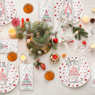 MODERN WALLS LLC 240 Pcs Christmas Plastic Plates For 30 Guests Christmas Disposable Plates Cups Napkins Forks Knives Spoons Sets Xmas Holiday Tableware Dinnerware Set Christmas Party Supplies