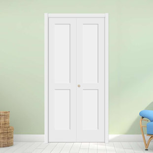 BROSISINCORP Primed 2 Panel Solid Core Shaker Bi-fold Door