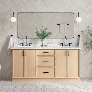 ARIEL BATH ARIEL Kelly 73 Double Sink Bathroom Vanity with Italian Carrara Marble Top