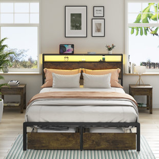 MUSSALLEM AREA RUG SPECIALIST, LLC Full Bed Frame with LED Lights and Charging Station