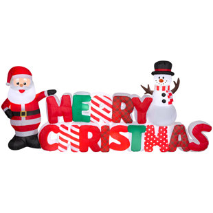 GEMMY INDUSTRIES Christmas Inflatable "Merry Christmas" Sign with Santa and Snowman