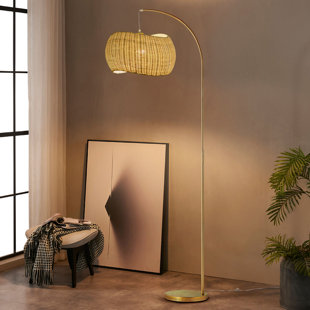 BRIGHTECH Wave Mid-Century Modern LED Energy Efficient Floor Lamp with Rattan Wicker Shade