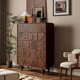 QUACOMFOR Vintage Simple Carved Wooden Accent Chest