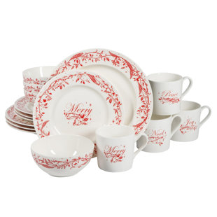 MODERN WALLS LLC Christmas Holiday Plates 16-Piece Porcelain Chip And Scratch Resistant Dinnerware Set