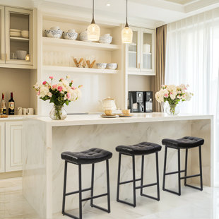 NORTHOBLIQ DIGI Faux Leather Wide Cushion Bar Stool