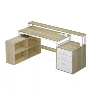 Balconera 65'' L Shaped Desk With Power Outlets, LED Lights & Monitor Stand