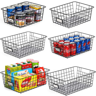 BEACHWATER POOL & SPA, LLC 6 Pack [ Extra Large ] Wire Storage Baskets For Organizing With Lables, Pantry Organization Bins Cabinets - Metal Basket Kitchen, Laundry, Garage, Fridge, Bathroom Countertop Organizer