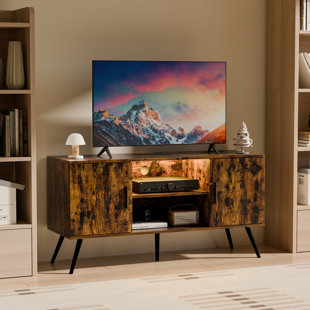 CIKONIELF Caelum LED TV Stand Media Entertainment Center Table With Adjustable Shelf And 2 Cabinets