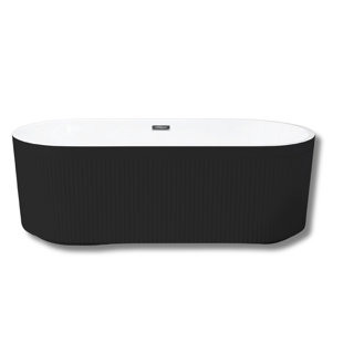 MUSSALLEM AREA RUG SPECIALIST, LLC 67" Acrylic Freestanding Bathtub with Unique Pleated Design: Spacious Oval Shape, Gloss Black Finish, Chrome Overflow Pop-Up Drain