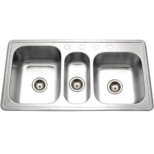 Houzer Premiere Gourmet Series Topmount Stainless Steel Triple Bowl Kitchen Sink, 4-Hole