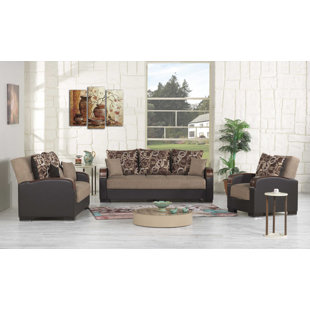 BELLA ESPRIT Mobimax Sofa And Loveseat Set In Lt Brown Fabric And Chocolate Faux Leather