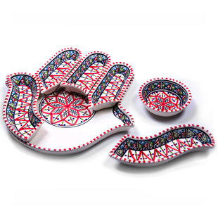 KAMSAH Dipper Handcrafted Bohemian Hamsa Ceramic Dipping and Serving Set - Versatile Mediterranean Decor
