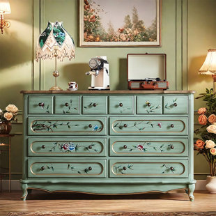 QUACOMFOR Green Vintage Painted Wooden Accent Chest.