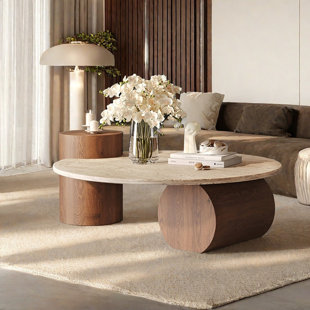QUACOMFOR Simple light luxury round cave stone coffee table