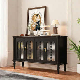 QUACOMFOR Vintage Solid Wood Glass Door Sideboard
