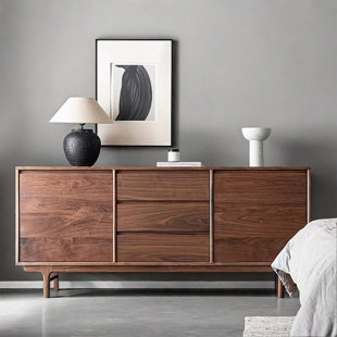 QUACOMFOR Simple Black Walnut Solid Wood Sideboard.