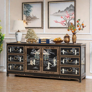 QUACOMFOR Vintage Classical Painted Shell Wooden Sideboard