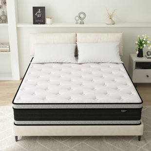 WHITE NOISE Courtois 26cm Medium Hybrid Spring Mattress In A Box Pillow Top Mattress