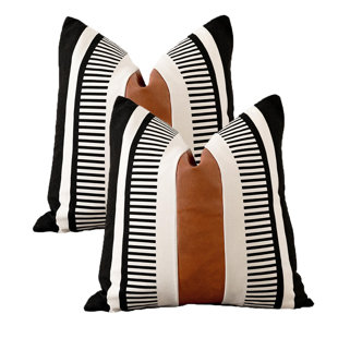 FAST APPLIANCES LLC Set Of 2 Black White Boho Pillow Cover With Modern Couch Pillow Covers 22X22 Inch Farmhouse Stripe Pillowcase For Couch Bed, Black