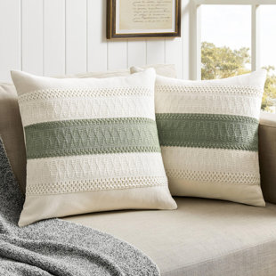 FAST APPLIANCES LLC 2 Packs Cotton Boho Throw Pillow Covers 18X18 Inch Contrast Green, Soft Farmhouse Decorative Couch Pillow Cases Sage Green Cushion Covers For Sofa Bed Living Room Home Decor