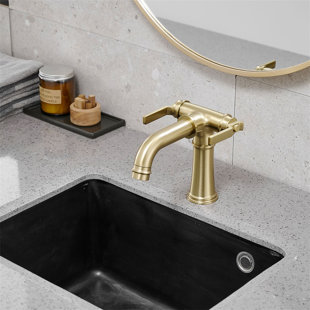 AWZTOO 1 Hole Bathroom Faucet With Drain Assembly Double Handle Bathroom Sink Faucet Modern Brass Bathroom Basin Taps With Valve