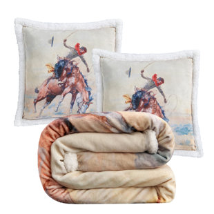 INDIGO HILL BY HIEND ACCENTS Campfire Sherpa Western Southwestern Lodge Throw Blanket Set with 2 Pillows