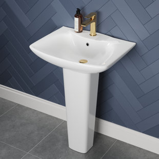 DEERVALLEY 33.8" Tall White Rectangular Vitreous China Pedestal Bathroom Sink with Overflow
