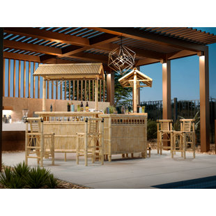 RAM OUTDOOR DECOR Bamboo Tiki Bar and Two Stool Set By RAM Game Room