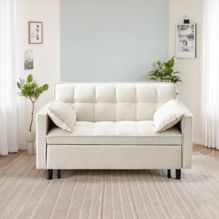 GZMWON Modern Linen Sofa Bed Convertible Loveseat, Sleeper Sofa Couch With Adjustable Backres