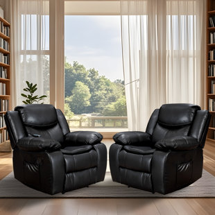 HLIKE Wide Seating Durable Synthetic Leather Recliner With Massage And Heat Functions Set Of 2