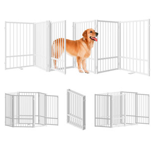 TUCKER MURPHY PET™ Full Matel Freestanding Dog Gate With Door,24/32 Inch Height Foldable Pet Dog Fence Extra Wide Free Standing Small Dog Gates For Doorways,House,Stairs,Porch,Deck,Yard