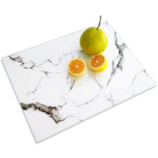 SUNCOAST HARDWARE, LLC Tempered Glass Cutting Board For Kitchen, Marble Pattern Cutting Board, Chopping Board With Rubber Feet, Heat Resistant, Shatter Resistant