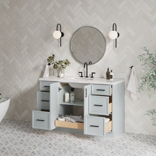 ARIEL BATH ARIEL Kelly 55 Single Sink Bathroom Vanity with Pure Quartz Top