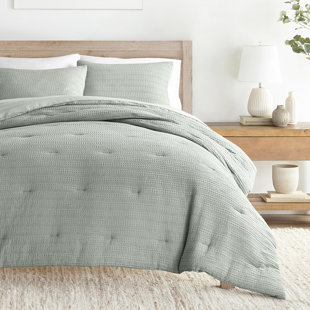 LINENS & HUTCH Waffle Textured 3 Piece Comforter Set All Season Down-Alternative Ultra Soft Bedding