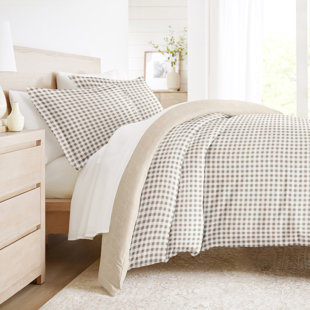 LINENS & HUTCH Duvet Cover Set Patterned Microfiber Ultra Soft Bedding in Gingham Check