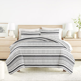 LINENS & HUTCH Duvet Cover Set Patterned Microfiber Ultra Soft Bedding in Vintage Stripes