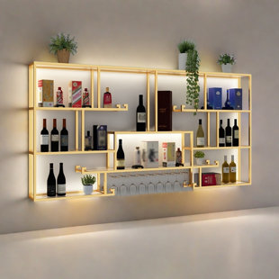 QUACOMFOR Modern Industrial Wall-mounted Iron Wine Rack