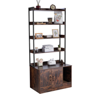 TUCKER MURPHY PET™ Harlei Cat Litter Box Enclosure Wooden Litter Box Furniture Hidden with 4 Shelves