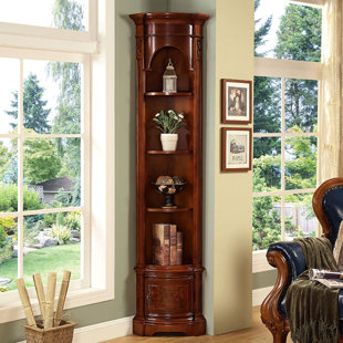 QUACOMFOR Vintage Carved Solid Wood Corner Bookcases