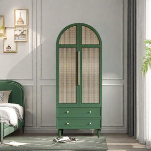 QUACOMFOR Simple Green Solid Wood Arc Top Wardrobe.