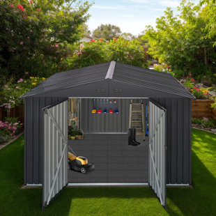 VOLBAL 8x12FT Outdoor Shed, Waterproof Garden Storage with Lockable Door, Metal Anti-Rust Tool House, Clearance, Ventilated Shutters for Backyard Patio
