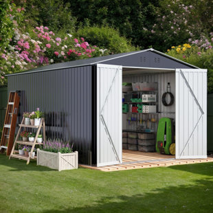 VOLBAL 10x8FT Outdoor Shed, Waterproof Garden Storage with Lockable Door, Metal Anti-Rust Tool House, Clearance, Ventilated Shutters for Backyard Patio